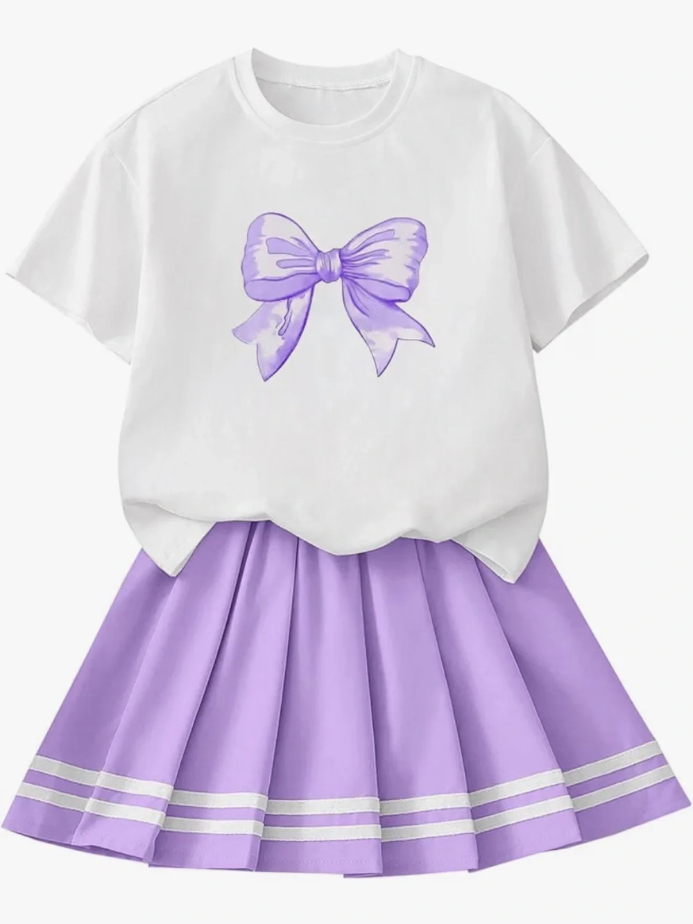 Girls Lavender Bow Outfit – NWT – Tee & Pleated Skirt Set size 9/10